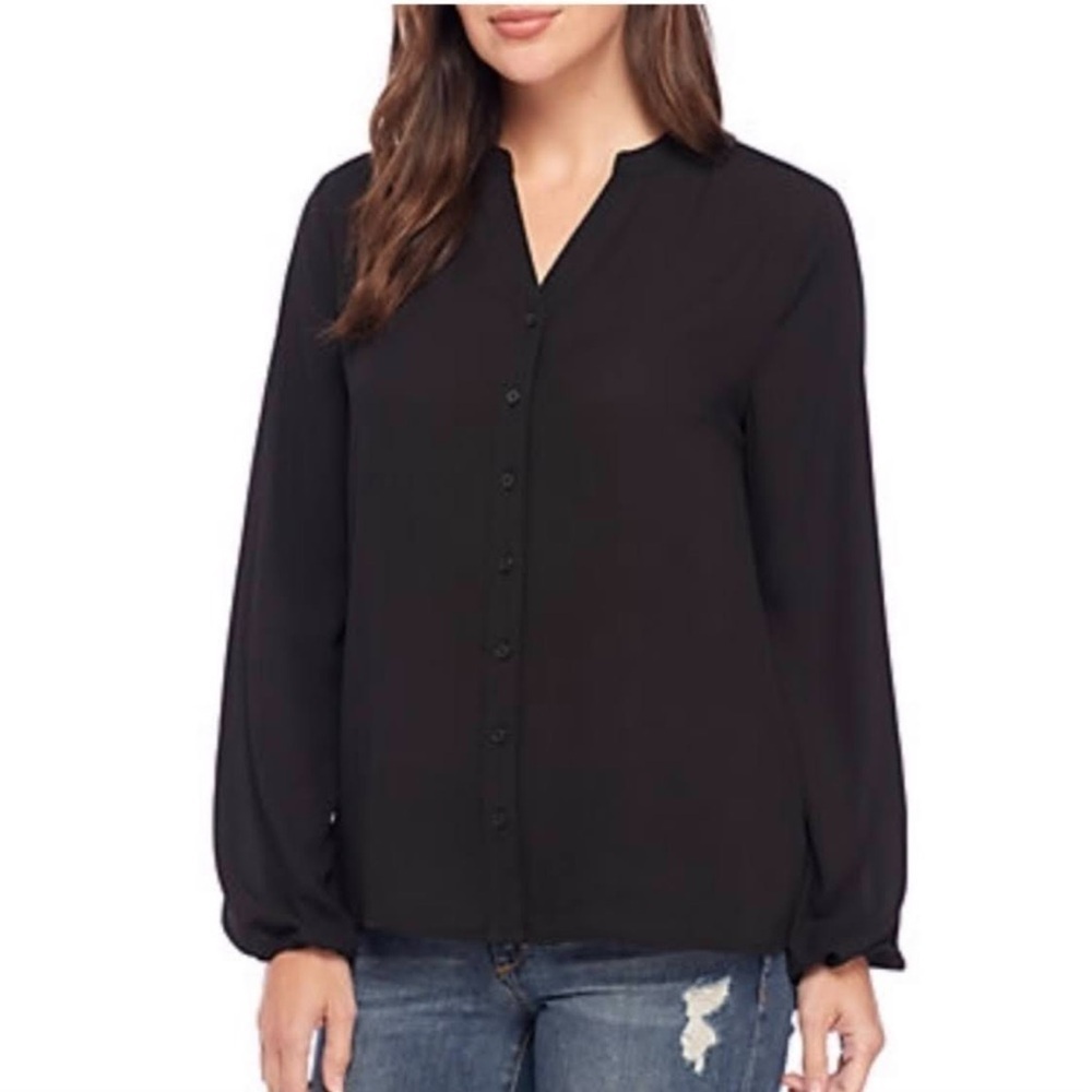 New Directions Button Front Relaxed Shirt Elegant Black Top
